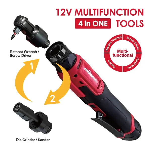 12V Cordless Multifunction Tools Kit with Interchangeable Heads：Ratchet Wrench, Screwdriver, Die Grinder, Sander